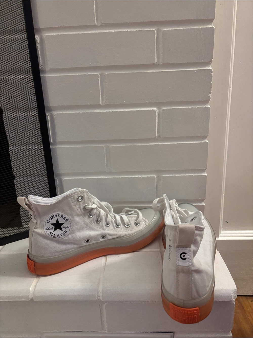 Converse Women’s White High-Top Sneakers with Orange Sole - Picture 3 of 3